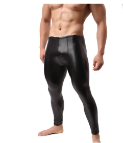 New imitation leather black stage performance sexy trousers small pants men's patent leather tight trousers