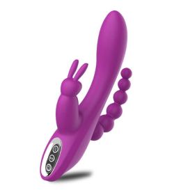 3 In 1 Clitoral Sucking Rabbit G Spot Vibrator Anal Triple Curve 12 Function Waterproof Dildo Vibrator For Her - pink